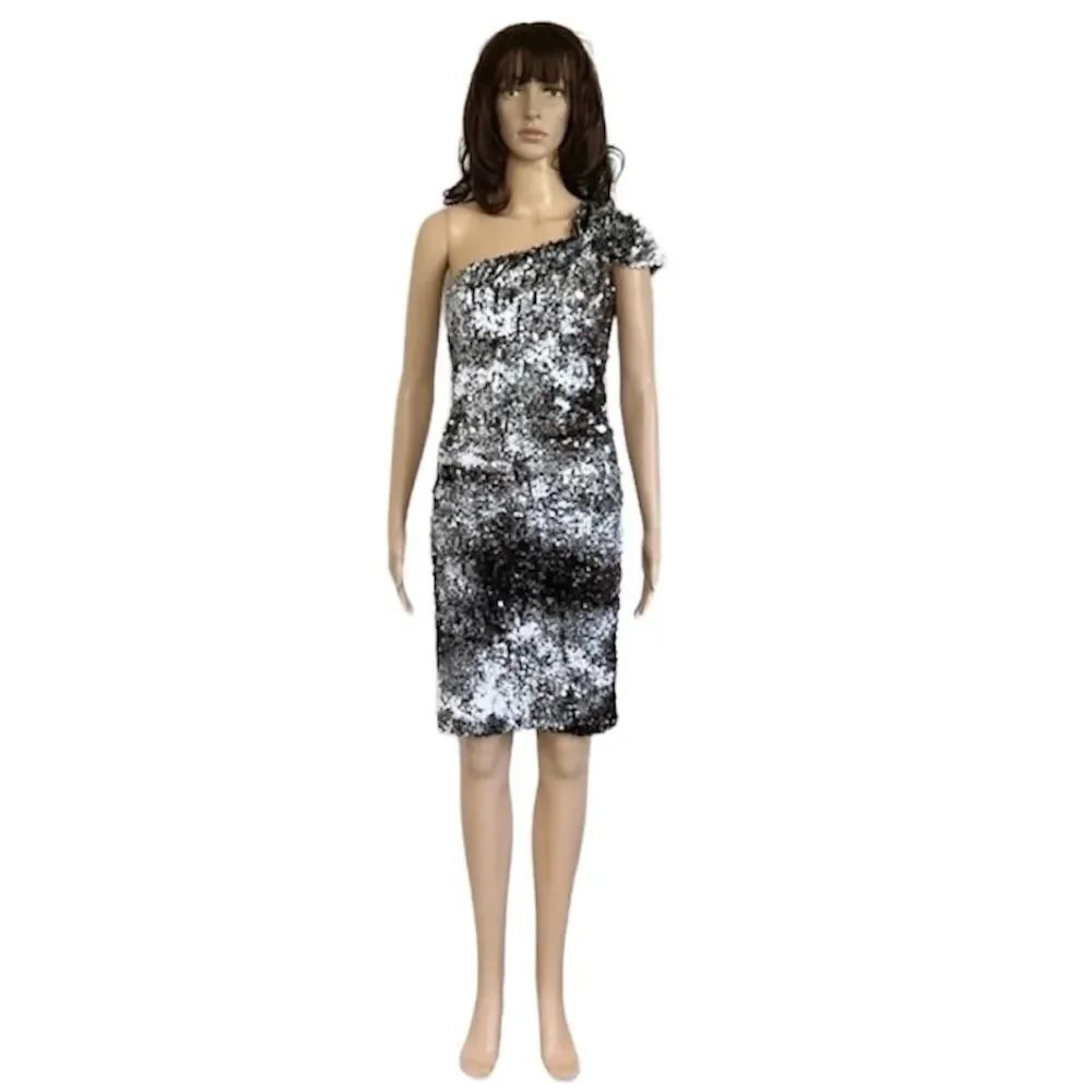 NF Nicholas Felizola Black Sequin One Shoulder Mini Dress S